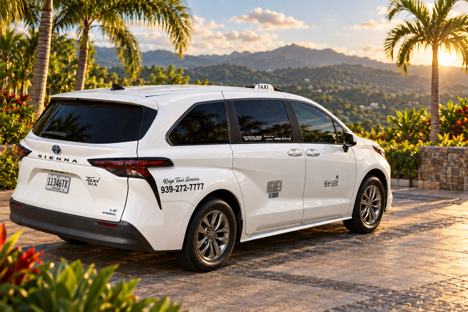 White Toyota Sienna Hybrid taxi — Taxi From Coamo to San Juan Airport